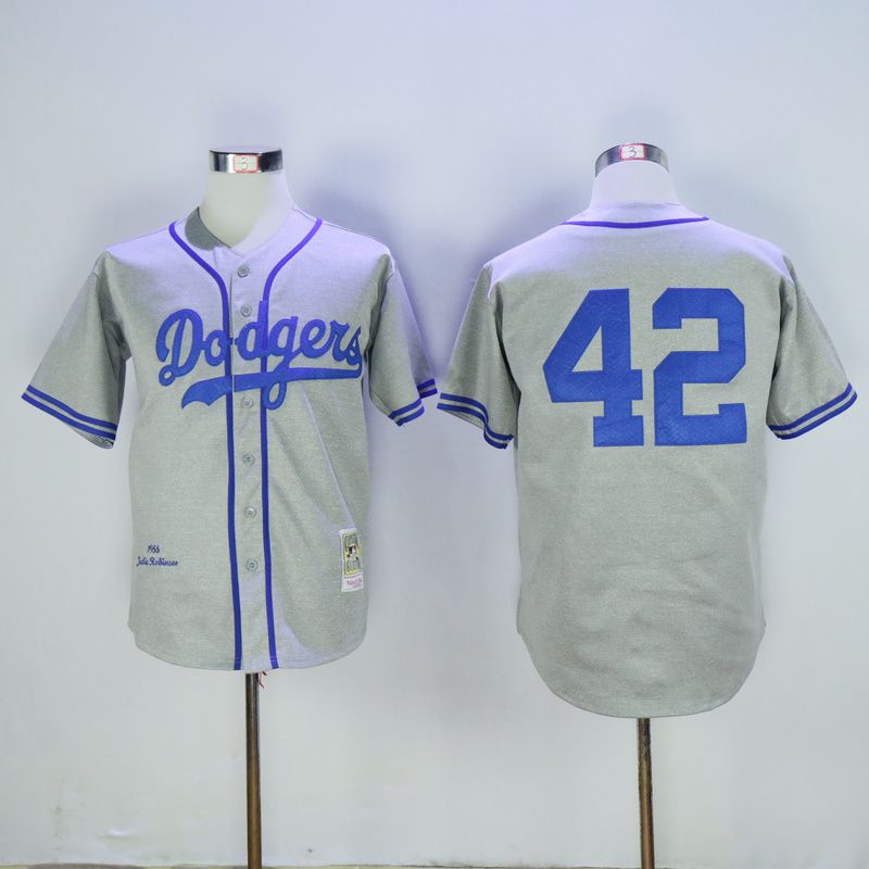 Men Los Angeles Dodgers 42 Robinson Grey Throwback 1955 MLB Jerseys